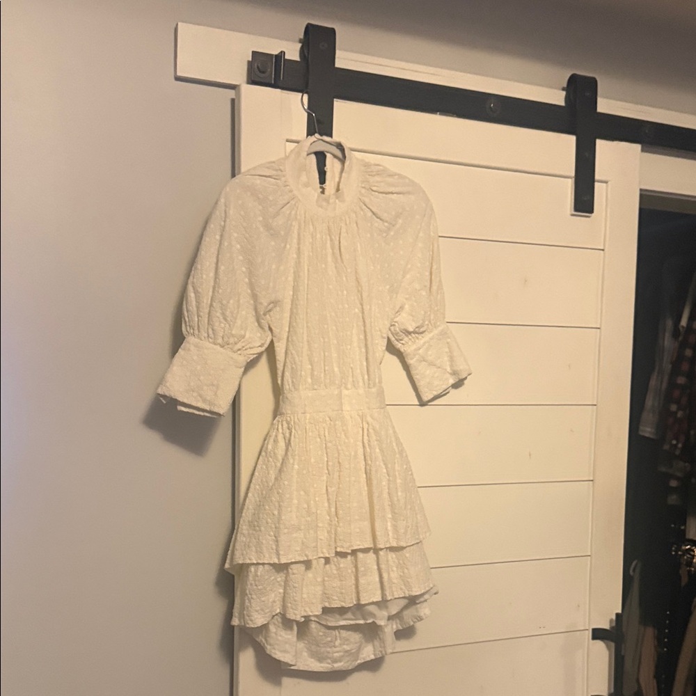 Shona Joy Cream Ruffle Mini Dress with open back